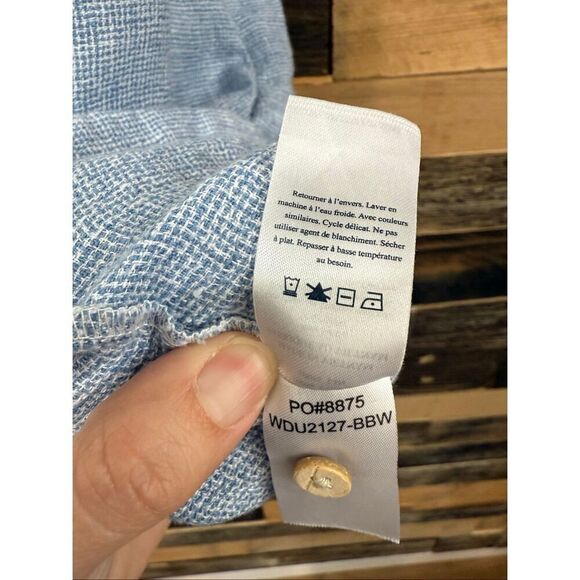 Faherty linen blue dress pockets size Large - Picture 6 of 8